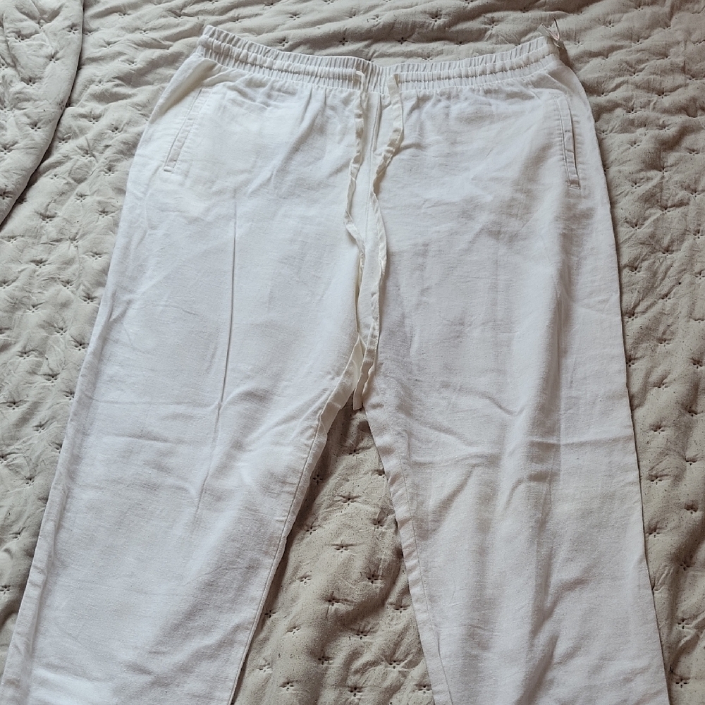 Love Tree White Relaxed Trousers with Elastic Waistband